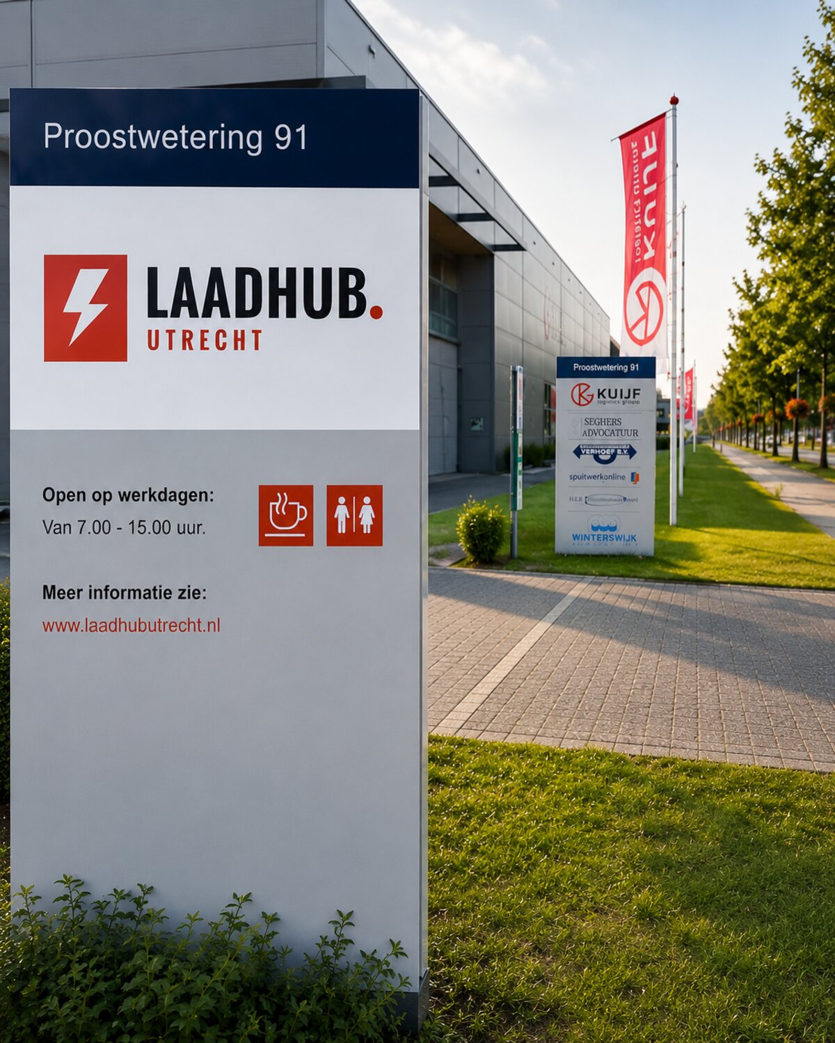 Bewegwijzeringsbord Laadhub Utrecht aan de Proostwetering 91